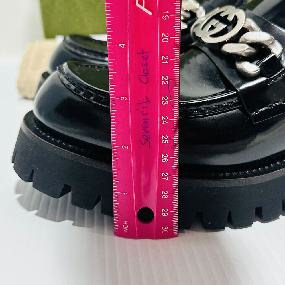 Gucci Interlocking G Chain 10.5/ US 11 Loafers Black Leather Lug Sole Shoes NIB - Picture 12 of 16